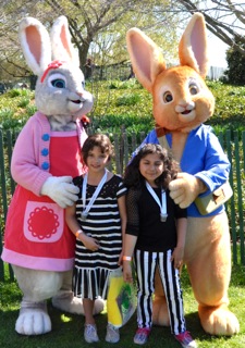 Emily and Katie waiting to get into the White House - with Easter bunnies!