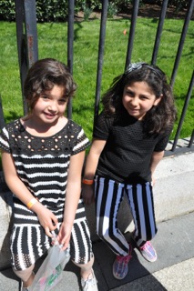 Emily and Katie waiting outside of the White House lawn for the Easter Egg Roll to begin