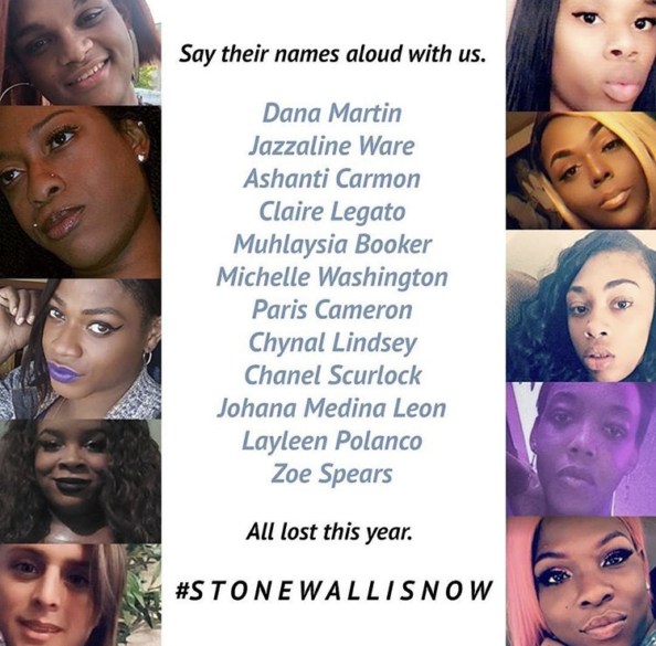 Collage with names of the Trans Women Lost in 2019